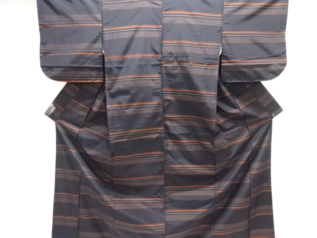 JAPANESE KIMONO / ANTIQUE KIMONO / SILK / DORO OSHIMA TSUMUGI / WOVEN STRIPE